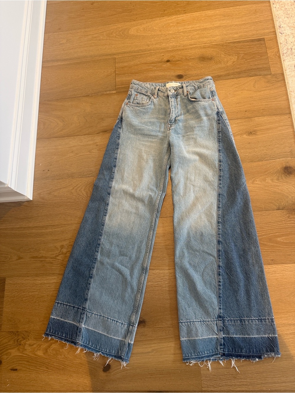 Zara Two-Tone Light Blue and Dark Blue Wide-Leg Jeans